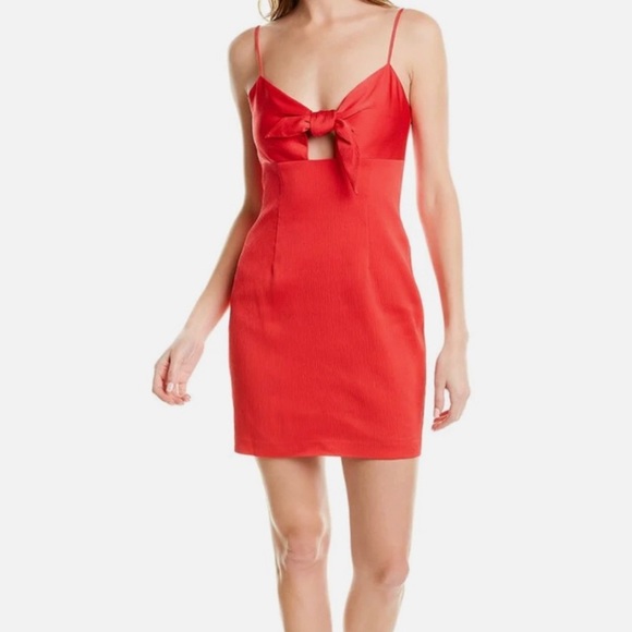 Aidan Mattox pinkish red mini silky dress; size 6; tie front - Picture 2 of 3